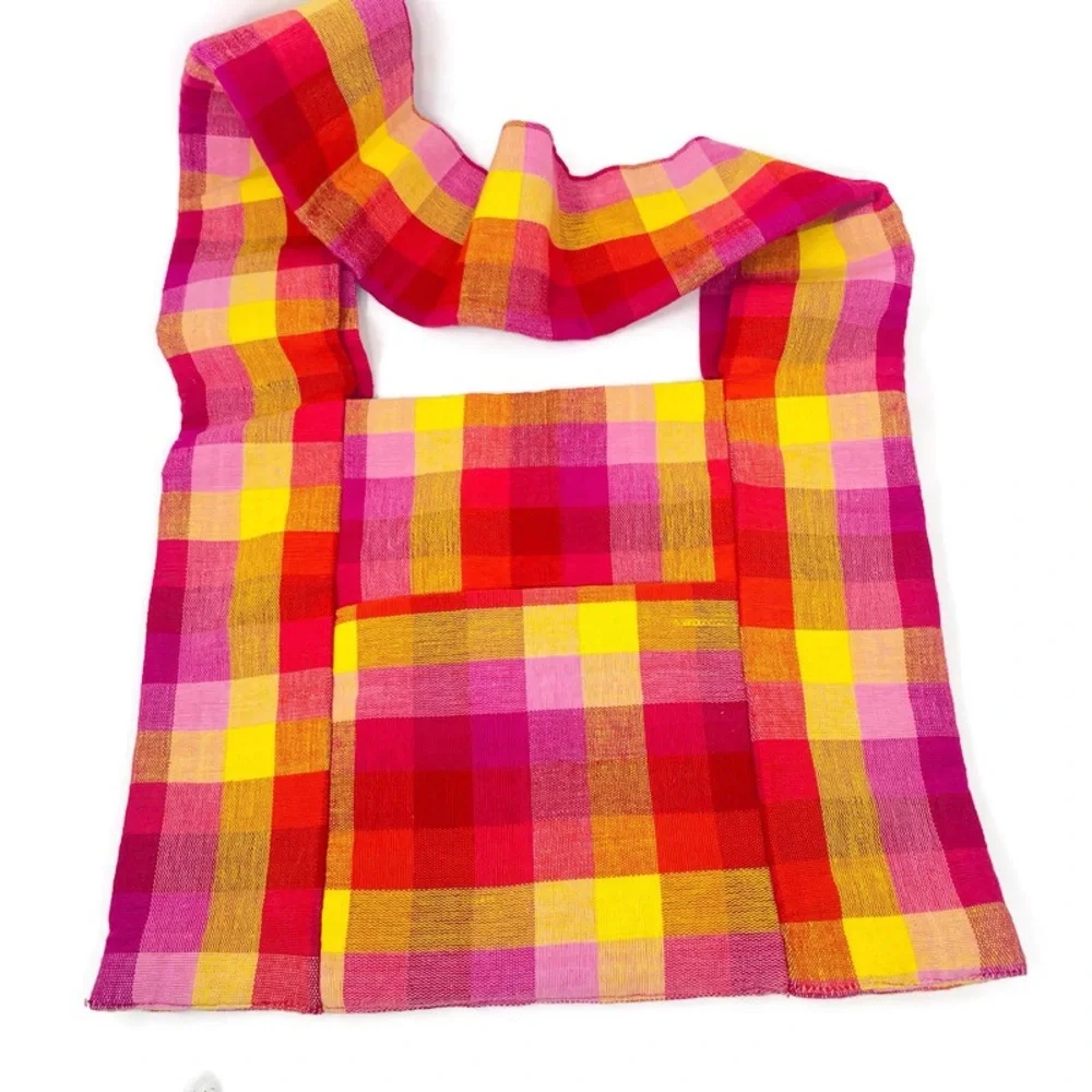 Barefoot Sri Lanka Handwoven Cotton Plaid Shoulder‎ Bag
